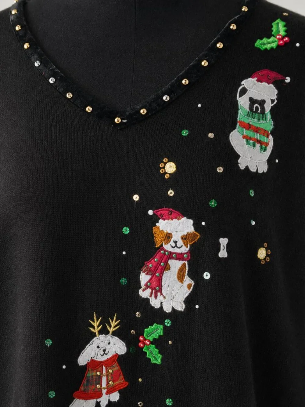 Vintage Quacker Factory Dog Christmas Santa Hat Cardigan Sweater Womens L Y2K
